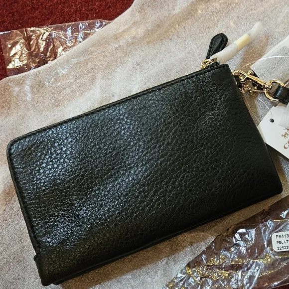 Coach Double Corner Zip Wallet Embossed Black Pebble Leather Gold Tone Hdwr NWT - Picture 14 of 16